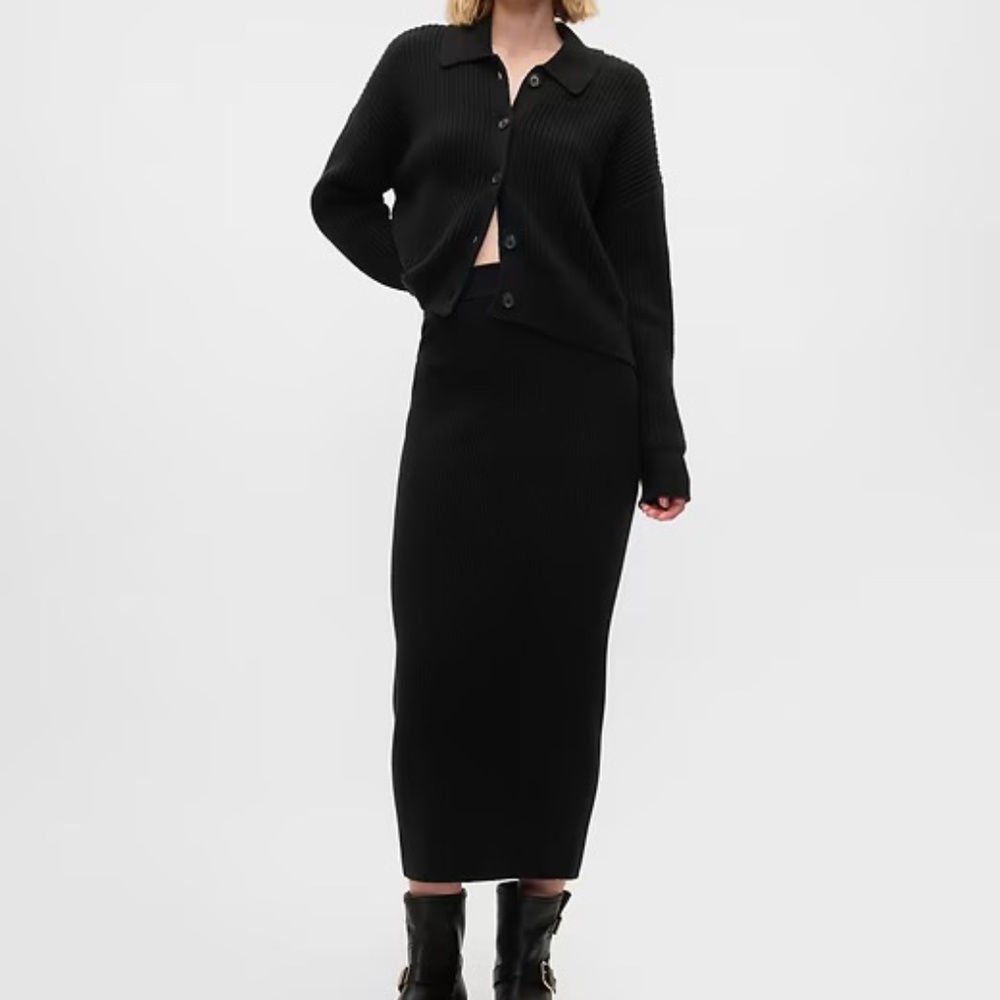 NWT Gap CashSoft Rib Midi Sweater Skirt Small Black Original $69.95